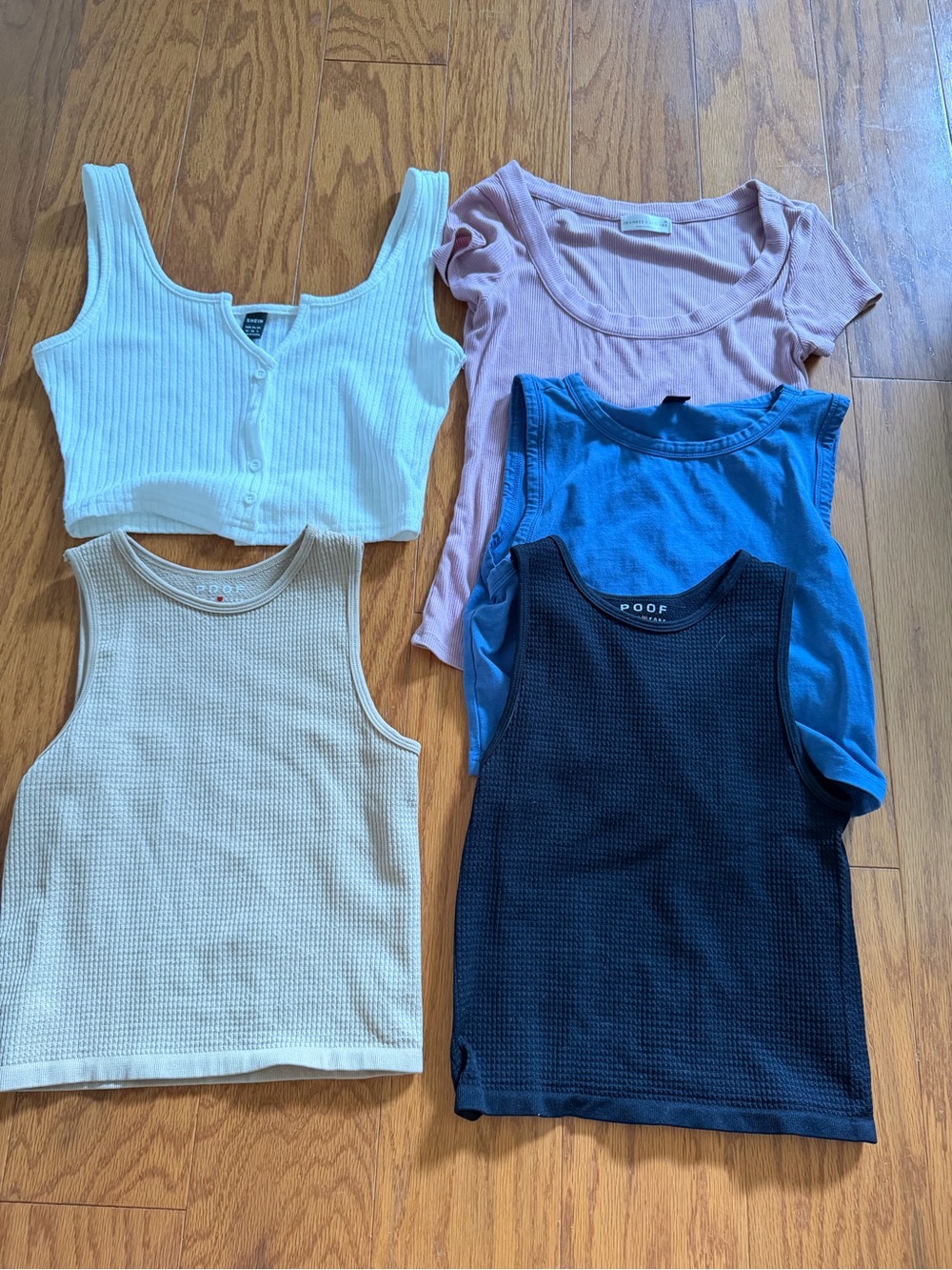 Lot of 5 Shirts Poof! Black Waffle Knit Tank Top - Women's Casual T Shirt Medium